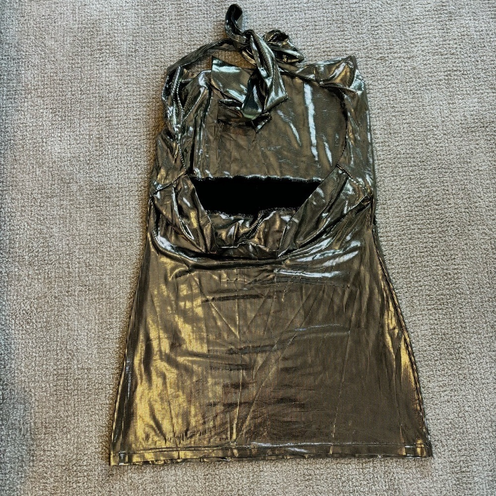 SHEIN Gold Metallic Mini Dress - size L - Picture 4 of 6